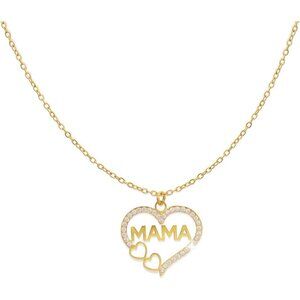 Gold Heart Mama Pendant Necklace - Hypoallergenic Cubic Zirconia Jewelry Gift